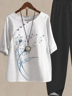 Watercolor Dandelion Print Casual Two Piece Set