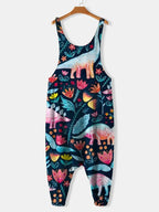 Women'S Cute Dinosaur Pockets Sleeveless Jumpsuit