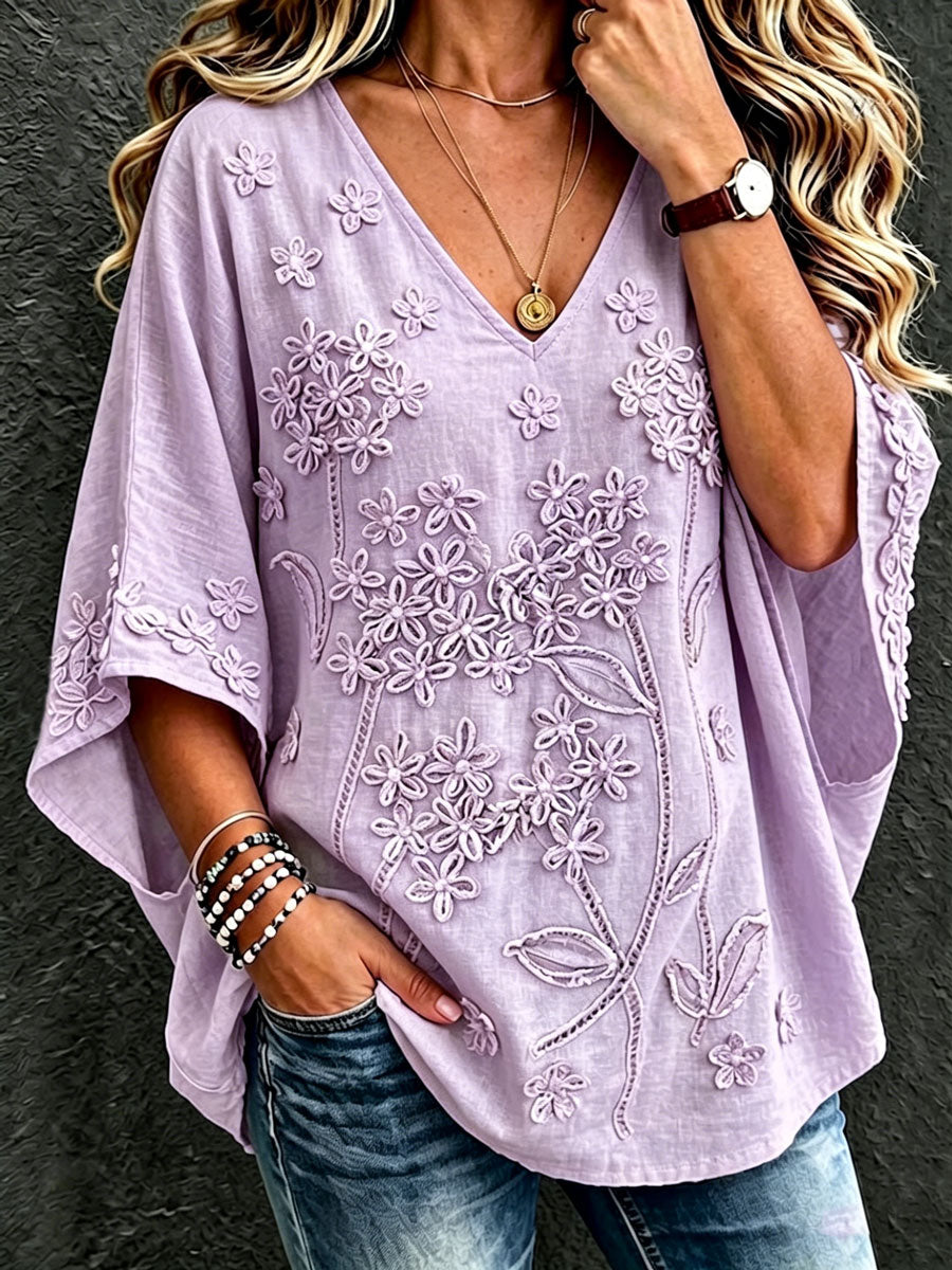 Women'S Cotton And Linen Floral Casual Vacation Top