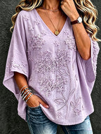 Women'S Cotton And Linen Floral Casual Vacation Top