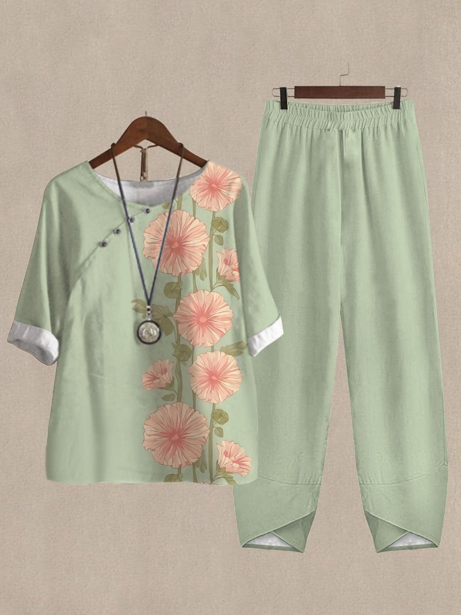 Floral Print Casual Two-piece Suits