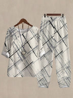 Large Plaid Print Casual Two-piece Suits