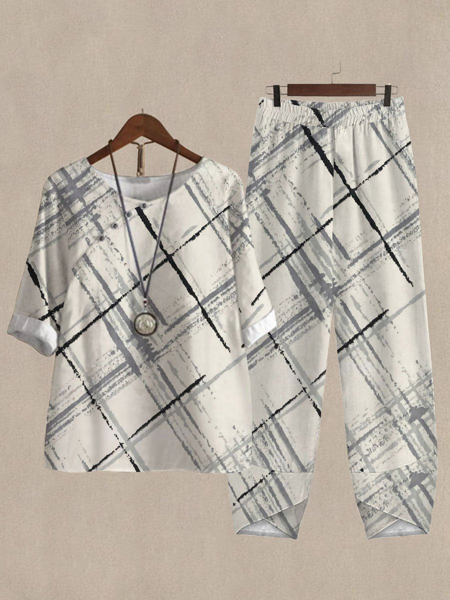 Large Plaid Print Casual Two-piece Suits