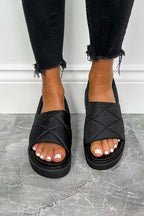 Chunky Quilted Sandals - Black