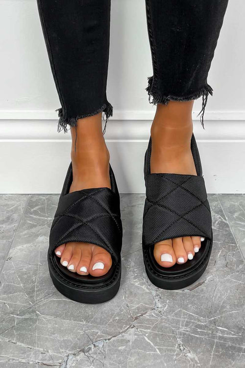 Chunky Quilted Sandals - Black
