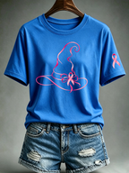 Women's Pink Witch Hat Printed Casual T-Shirt