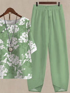 Botanical Floral Print Casual Two-piece Suits