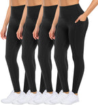 4 Pack Yoga Leggings with Pockets for Women - High Waist Tummy Control Pants for Workout