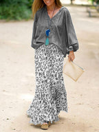 Casual Loose Plain Top And Floral Skirt Set