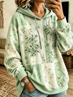 Women's Vintage Rose Floral Patchwork Drawstring Pocket Hoodie