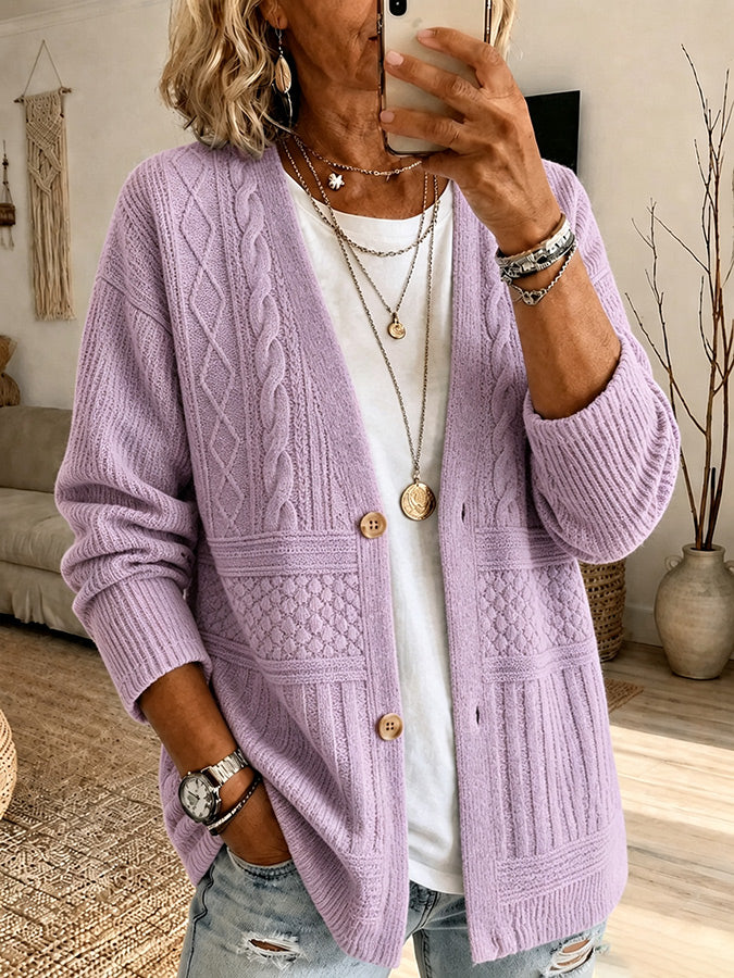 Women's Pink Floral Pattern Knit Cardigan