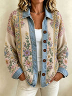 Women's Retro Flower Print Knit Top