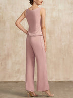 Pink Chiffon Lace Mother Bride Dress Three Piece Set