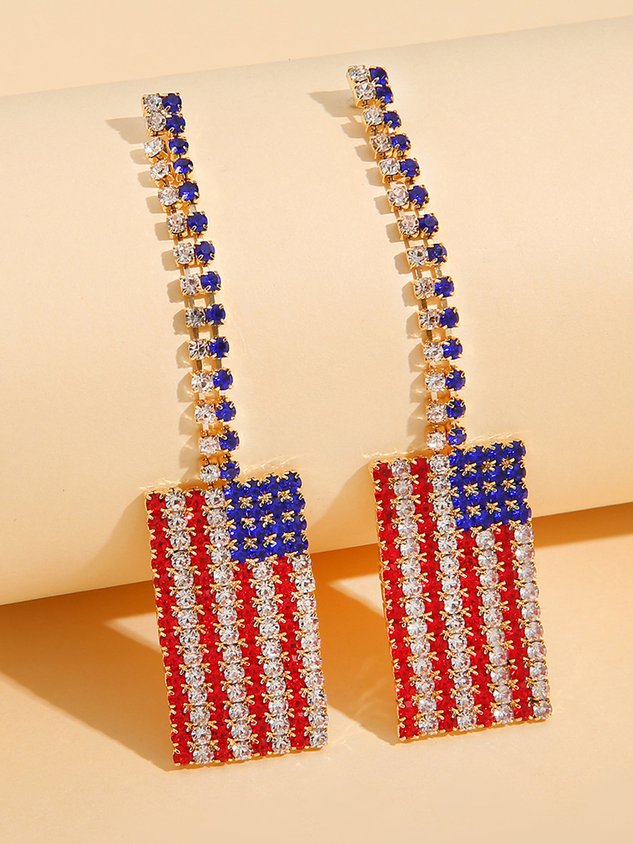 Independence Day Flag Rhinestone Earrings