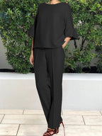 Solid Color Flare Sleeve Women Two-piece Set
