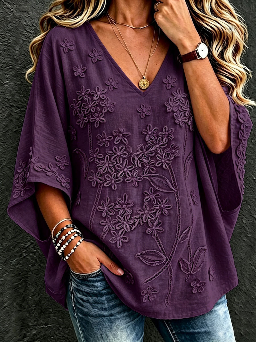 Women'S Cotton And Linen Floral Casual Vacation Top