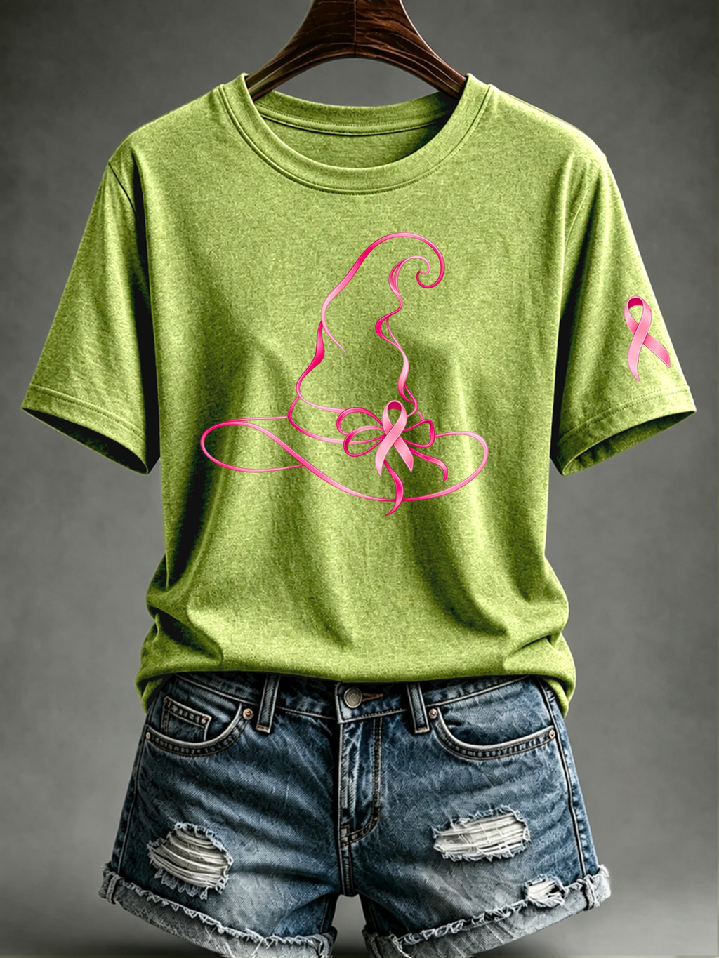 Women's Pink Witch Hat Printed Casual T-Shirt