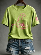 Women's Pink Witch Hat Printed Casual T-Shirt