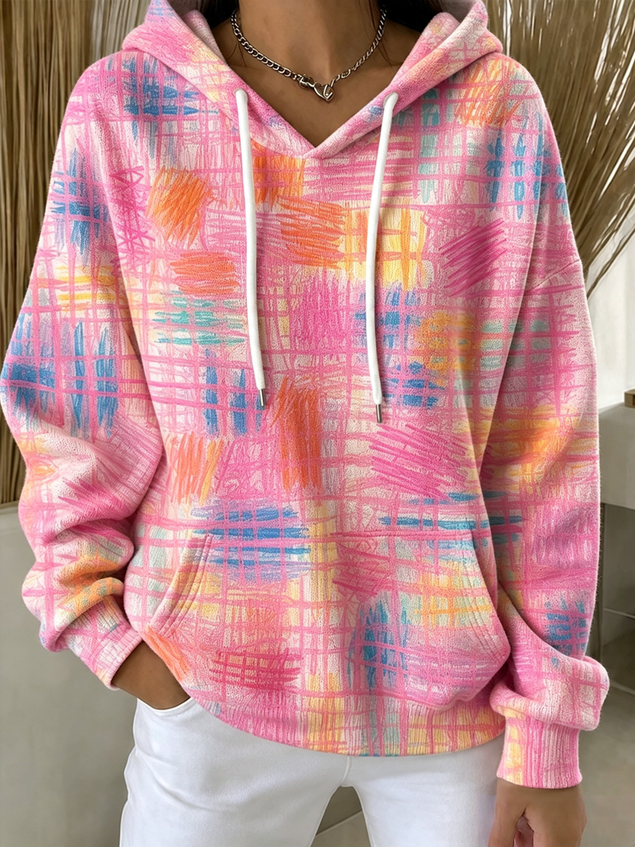 Women'S Breast Cancer Awareness Print Long Sleeve Hooded Sweatshirt