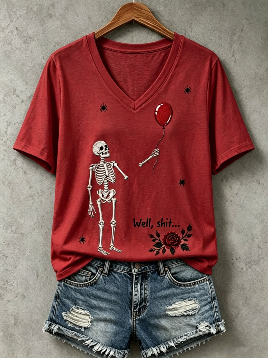 🔥🔥2nd 50% Off 🔥🔥Women's Halloween Well, shit... Printed V-Neck T-Shirts