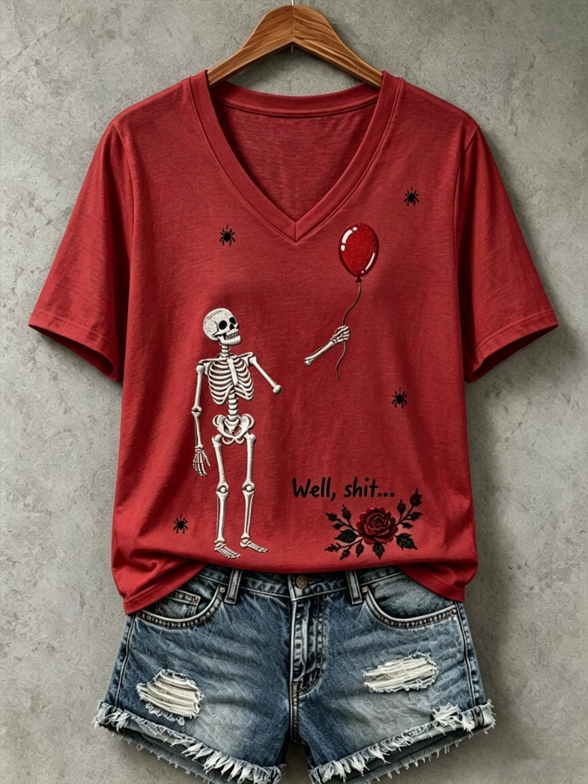 🔥🔥2nd 50% Off 🔥🔥Women's Halloween Well, shit... Printed V-Neck T-Shirts