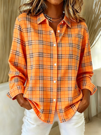Women's Plaid Print Lapel Long Sleeve Shirt