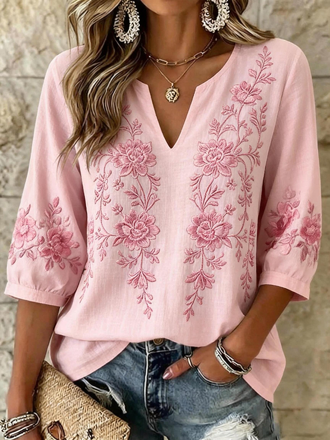 Women's Casual Breast Cancer Awareness Pink Flower Top