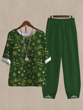 Christmas Bronzing Print Casual Two Piece Set
