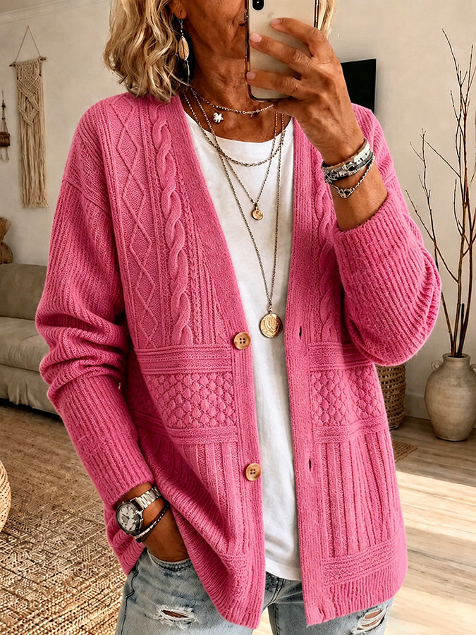 Women's Pink Floral Pattern Knit Cardigan