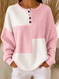 Women Abstract Henley Collar Casual Long Sleeve Sweatshirt