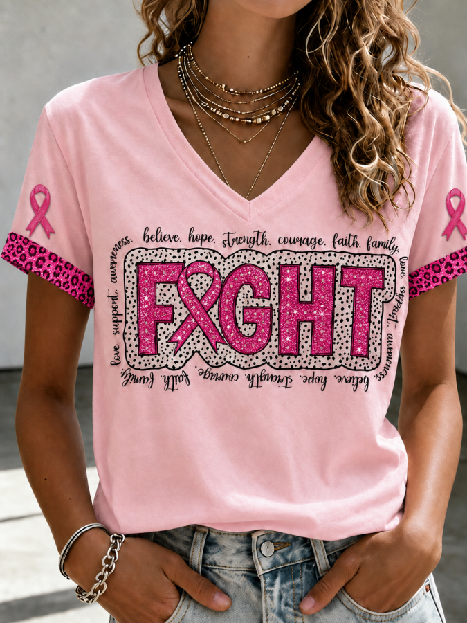 Women'S Breast Cancer Awareness Printed T-Shirt