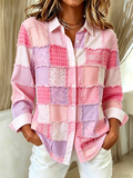 Women'S Loose Printed Collar Long Sleeved Shirt