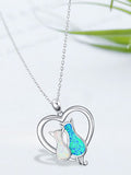Contrast Color Opal Cat Heart Necklace Everyday Matching Pendant