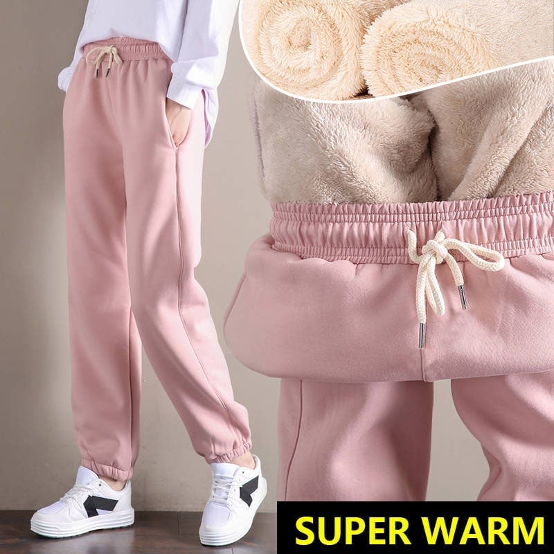 Women Warm Fleece Cotton Round Neck Solid Joggers Sweatpants (SIZE:S-5XL)