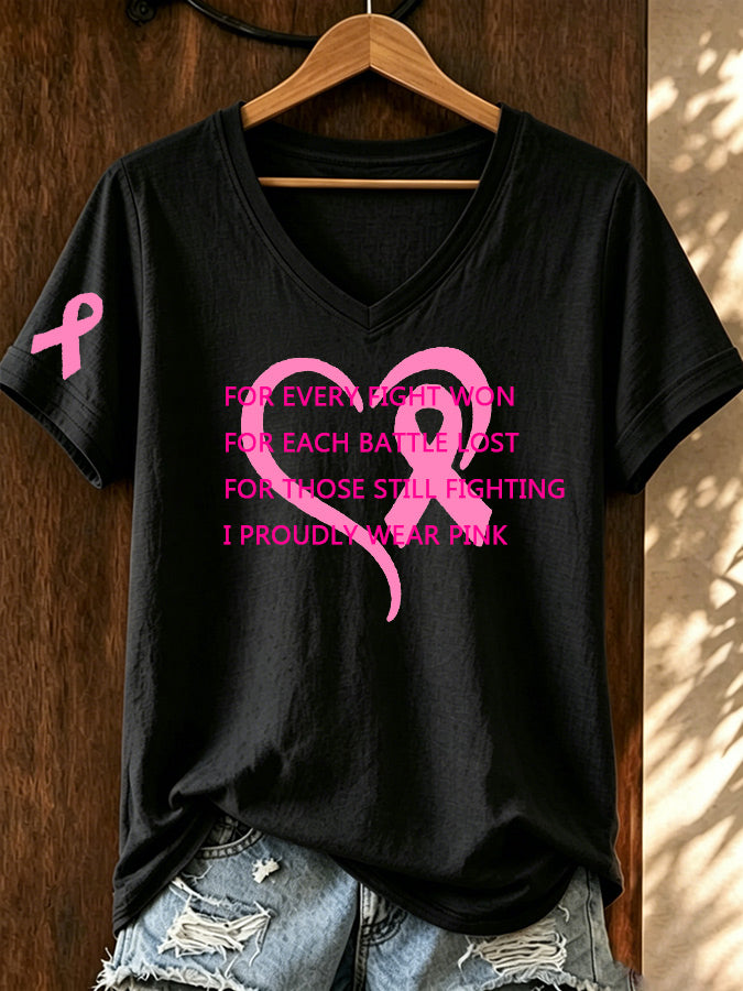 Women'S Pink Ribbon Printed T-Shirt