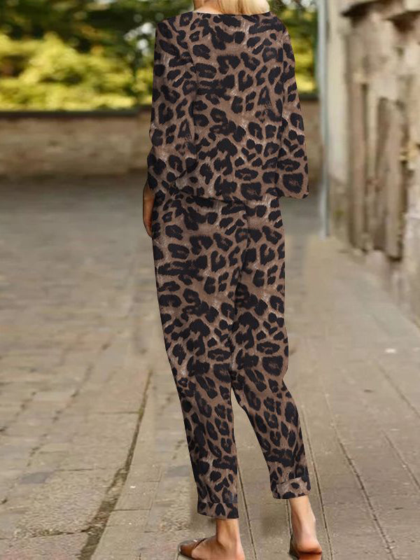 Leopard Print Casual Women Two Pieces Set