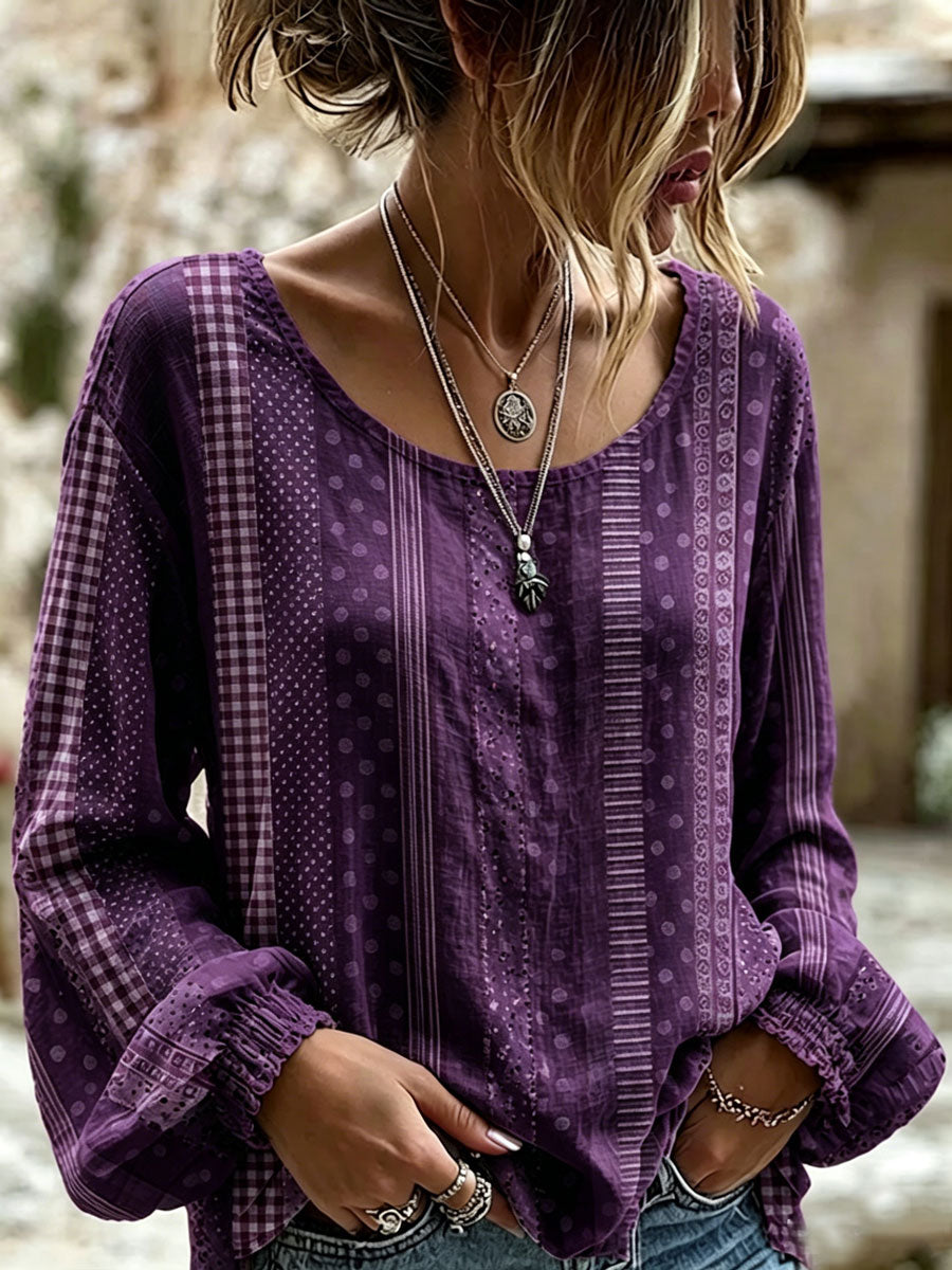 Women'S Casual Floral Cotton Linen Long Sleeved Shirt