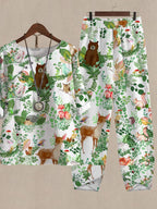 Cartoon Forest Animal Print Casual Two Piece Suits