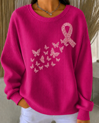 Women'S Breast Cancer Promotional Print Casual Waffle Sweatshirt