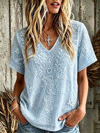 Women'S Cotton And Linen Floral Faith Casual Top