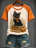 Women's Autumn Cute Cat Printed T-shirt