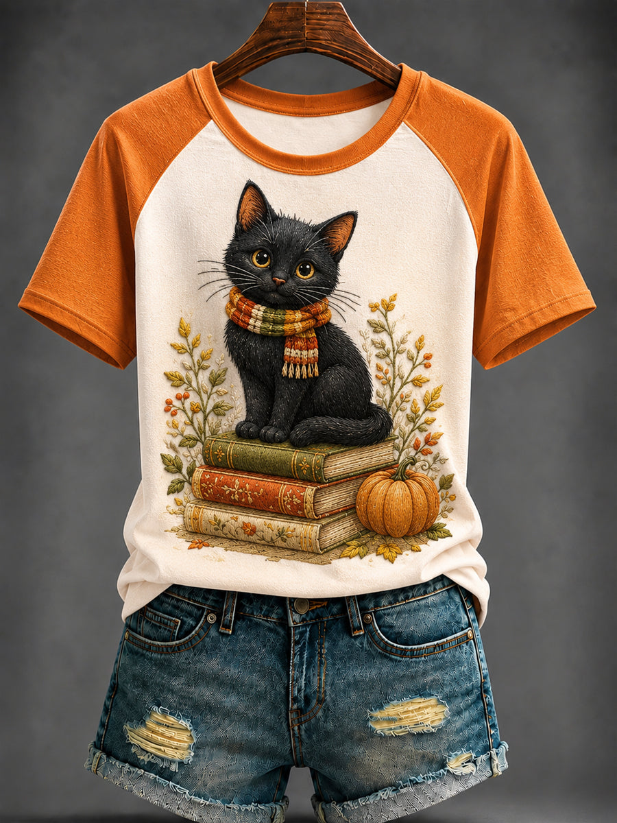 Women's Autumn Cute Cat Printed T-shirt