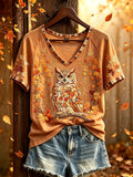 Women's autumn theme pattern printed casual short-sleeve T-shirt