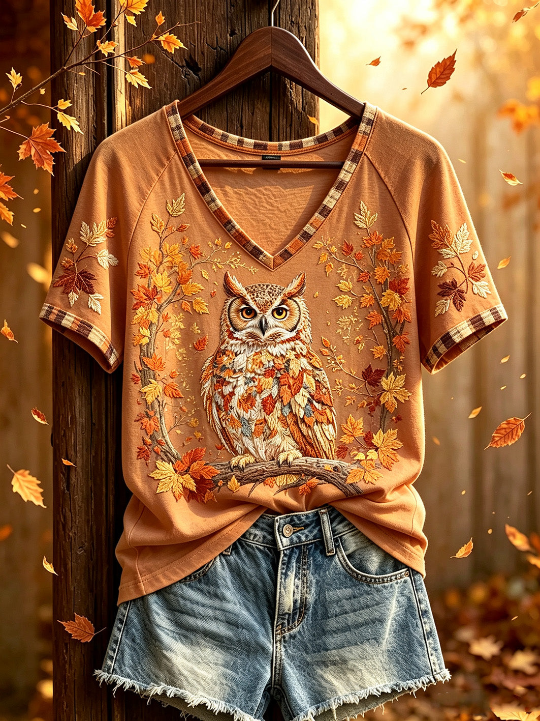 Women's autumn theme pattern printed casual short-sleeve T-shirt