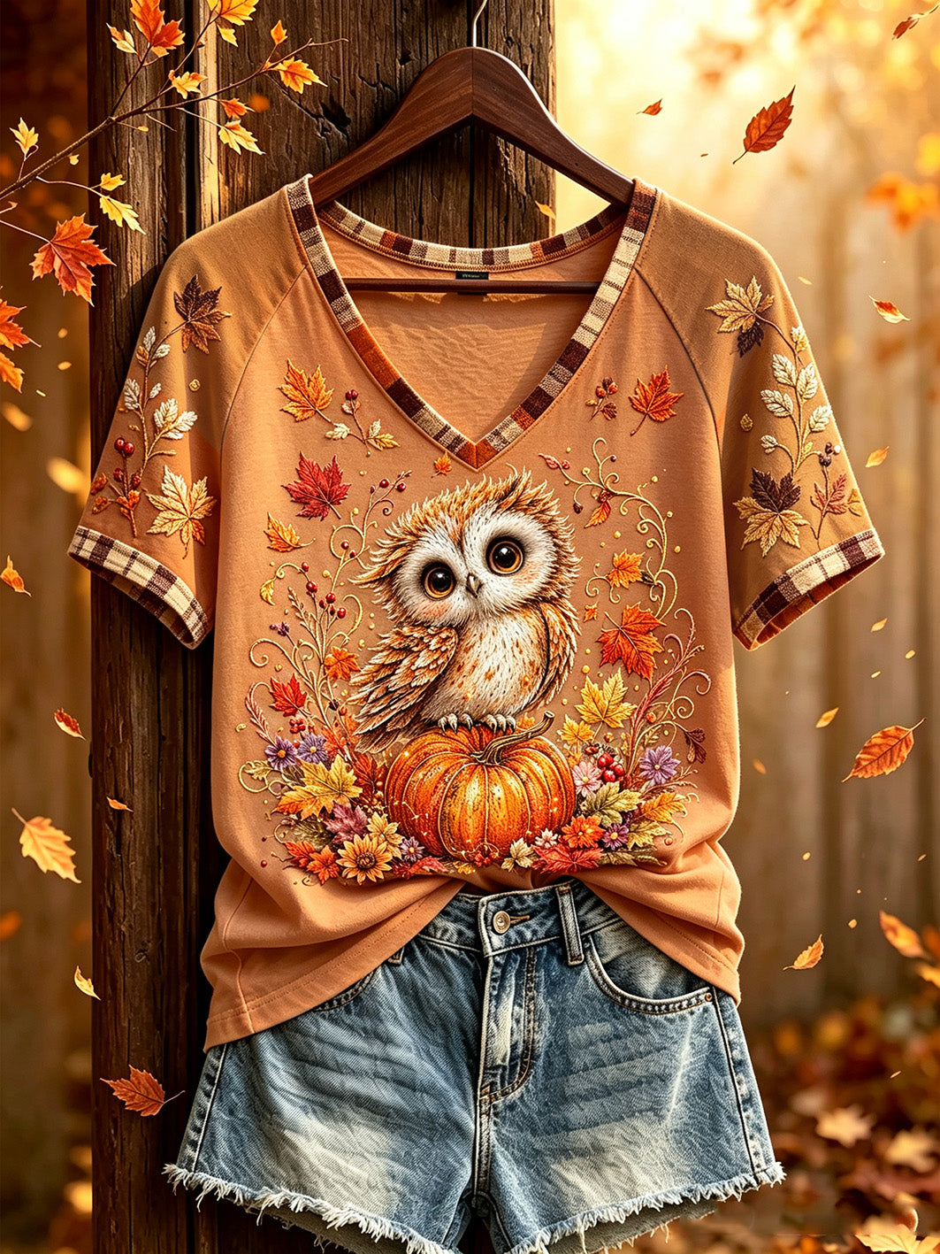 Women's autumn theme pattern printed casual short-sleeve T-shirt