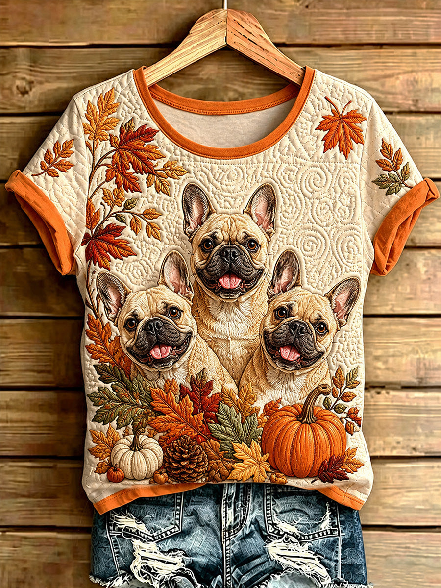 Women's Autumn Dogs Print Casual Tee
