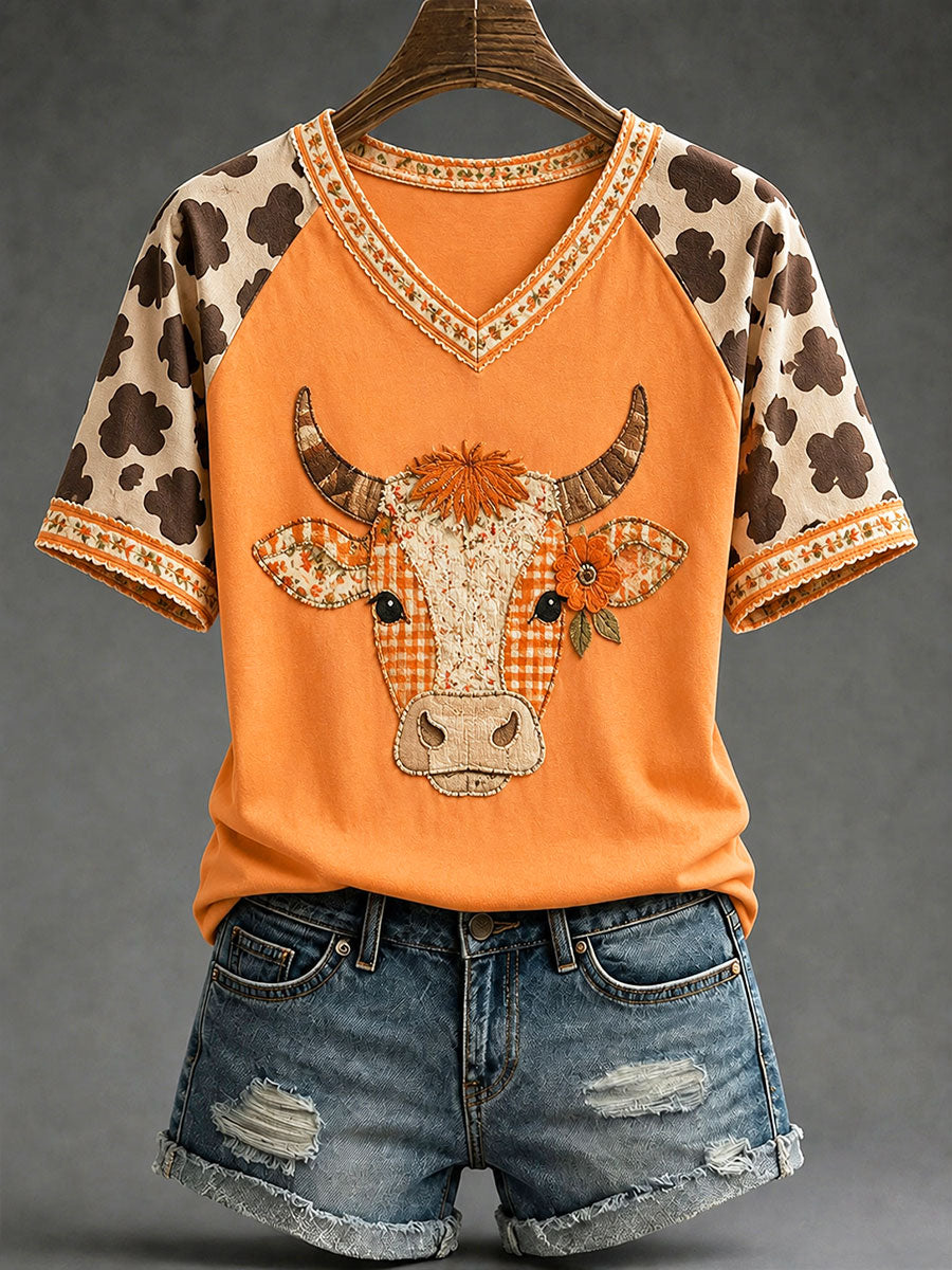 Women's Autumn Cow Print T-shirt