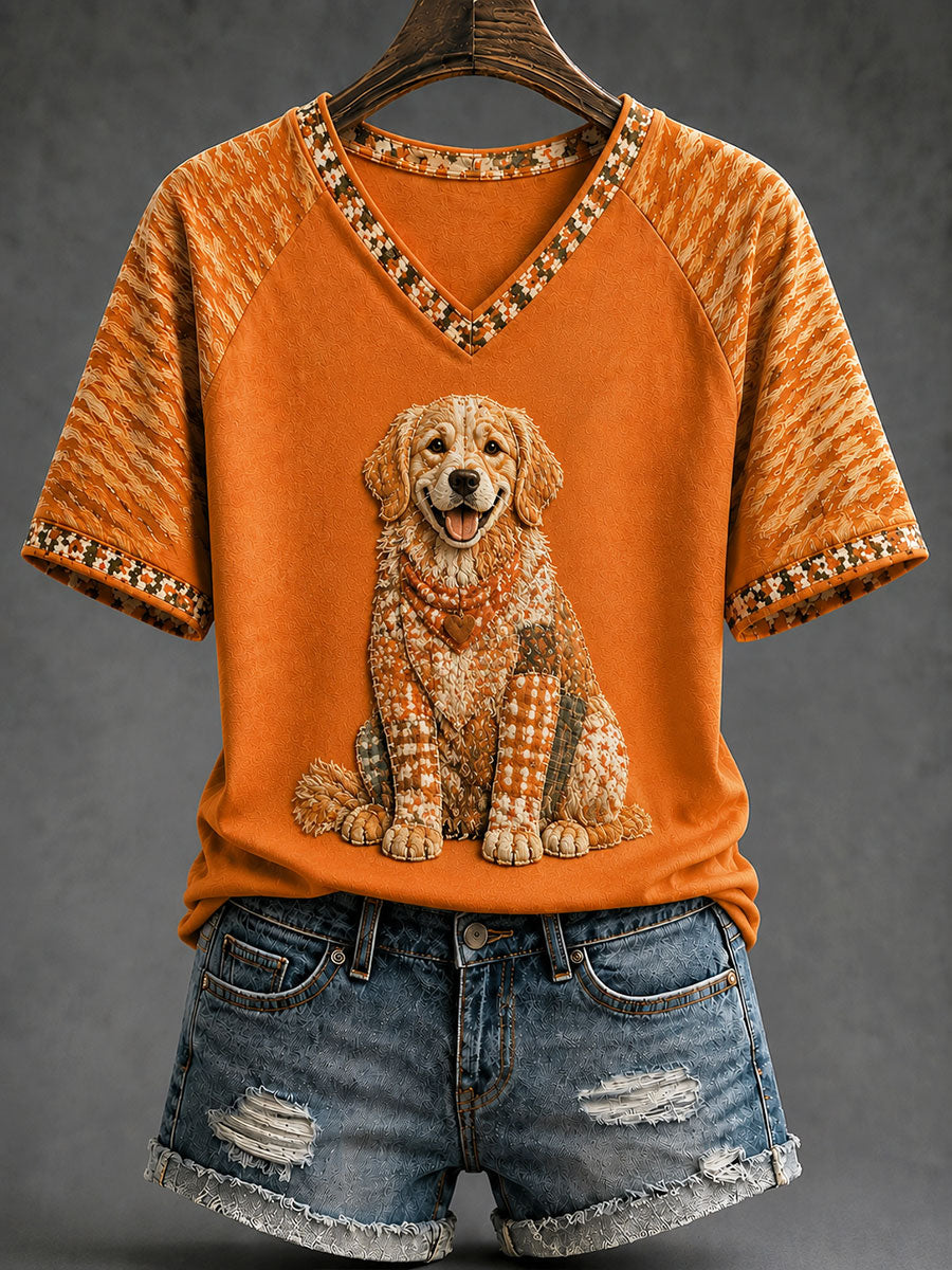 Women's Autumn Dog Print T-shirt