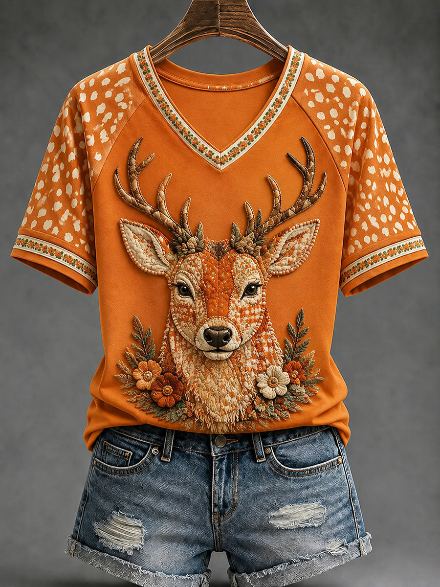 Women's Autumn Deer Print T-shirt
