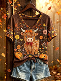 Women's autumn theme cute animal pattern casual short-sleeve T-shirt